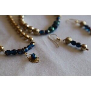 Vintage Blue Faceted Plastic Beads Gold-Tone Necklace, Bracelet, Earrings Set